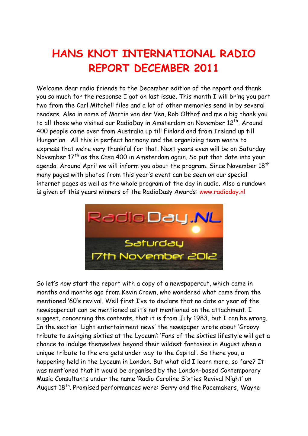 Hans Knot International Radio Report December 2011