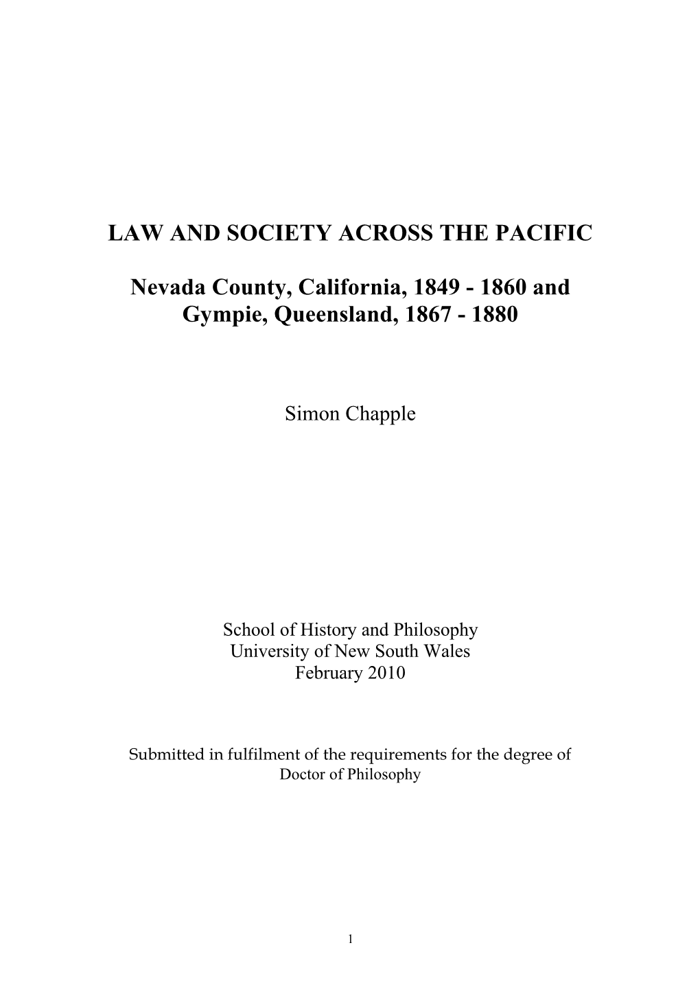 Law and Society Across the Pacific: Nevada County, California 1849