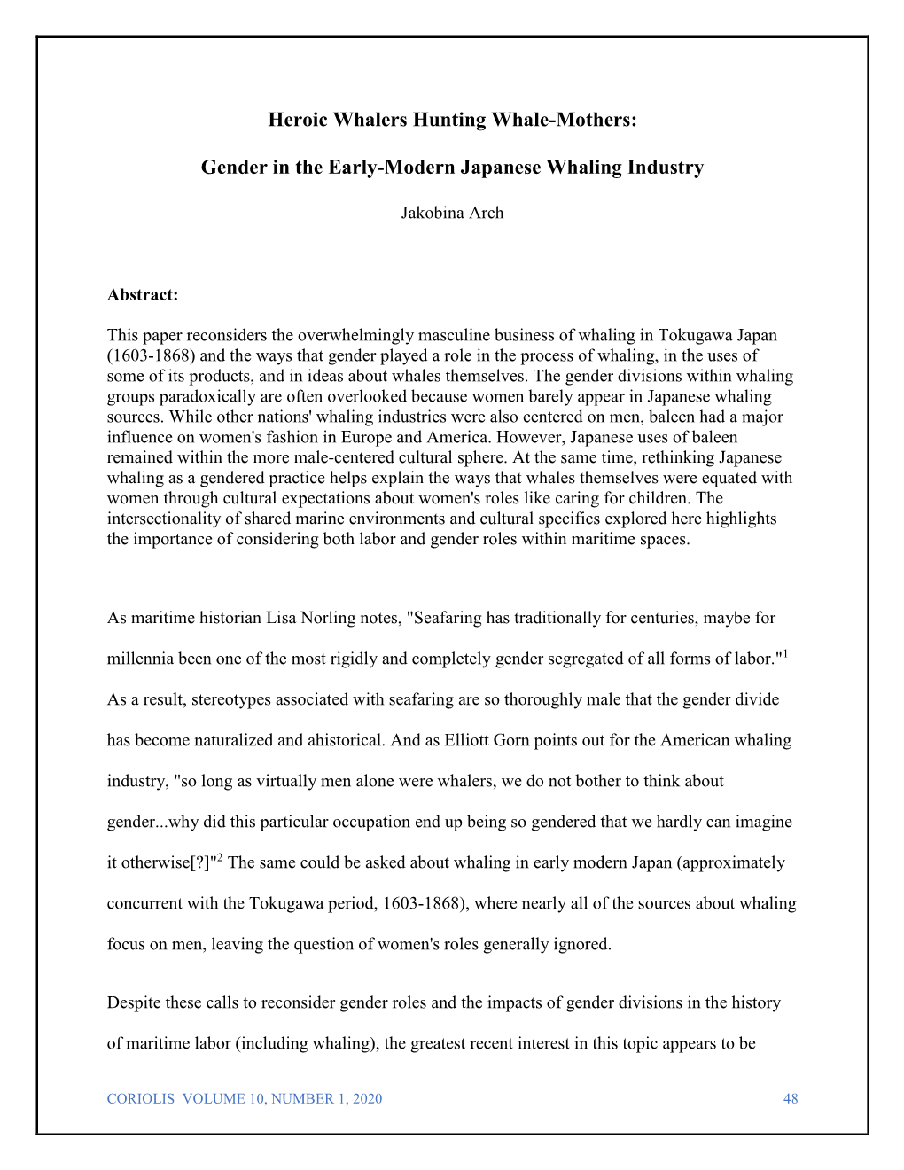 Gender in the Early-Modern Japanese Whaling Industry