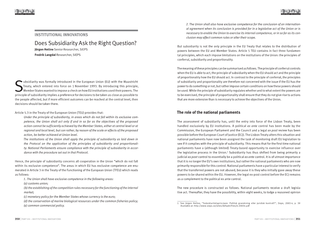 Does Subsidiarity Ask the Right Question?