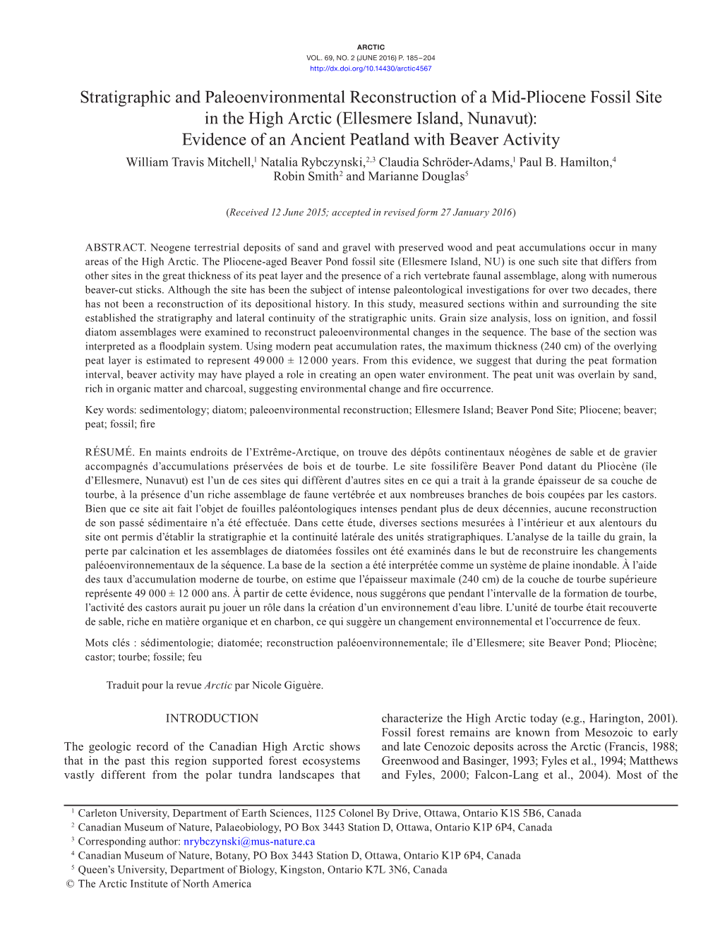 Stratigraphic and Paleoenvironmental Reconstruction of a Mid-Pliocene Fossil Site in the High Arctic (Ellesmere Island, Nunavut)