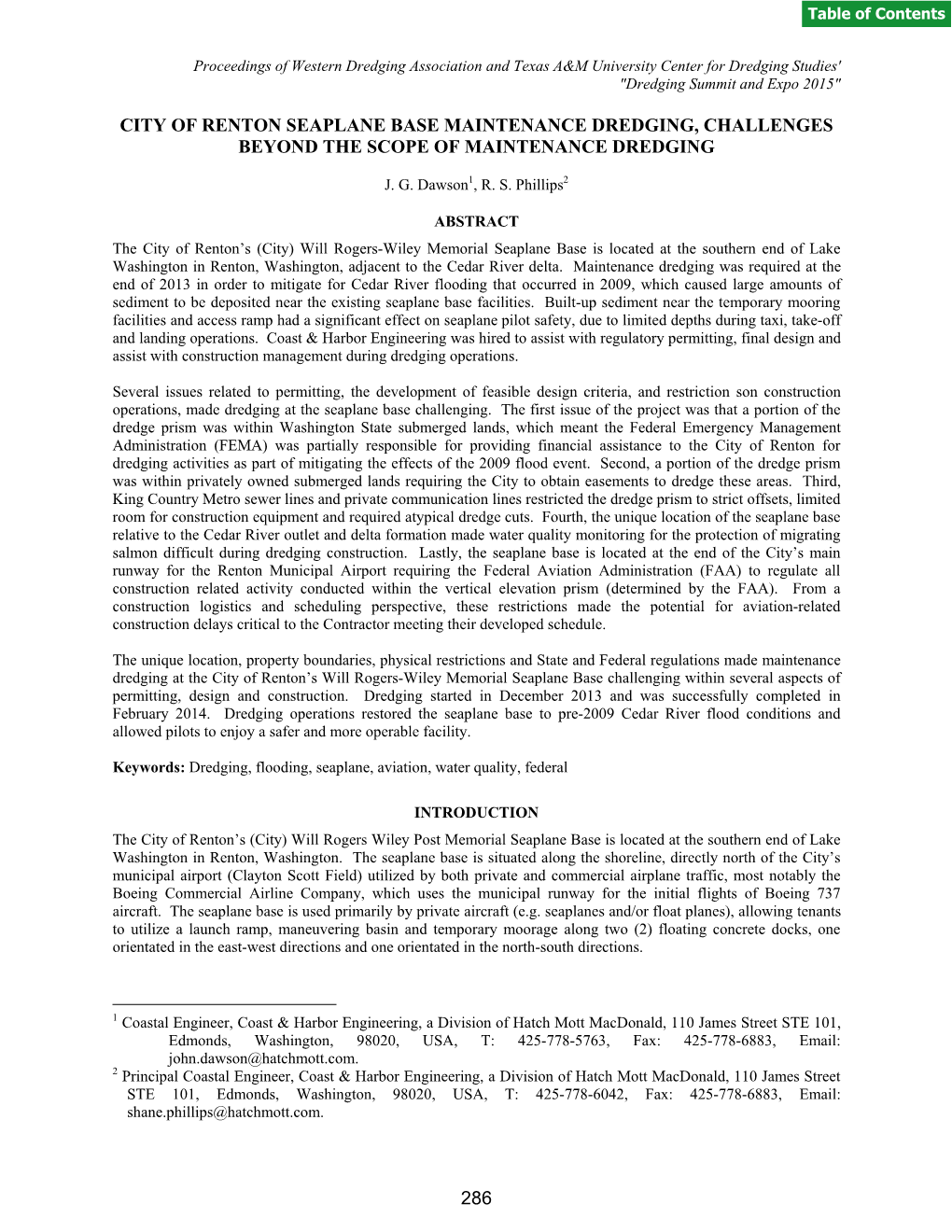 City of Renton Seaplane Base Maintenance Dredging, Challenges Beyond the Scope of Maintenance Dredging