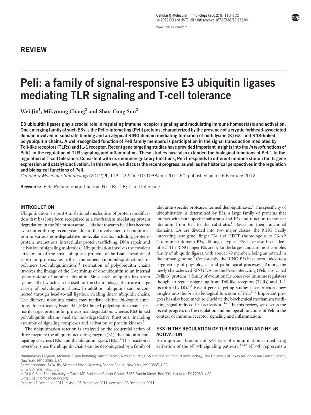 A Family of Signal-Responsive E3 Ubiquitin Ligases Mediating TLR Signaling and T-Cell Tolerance