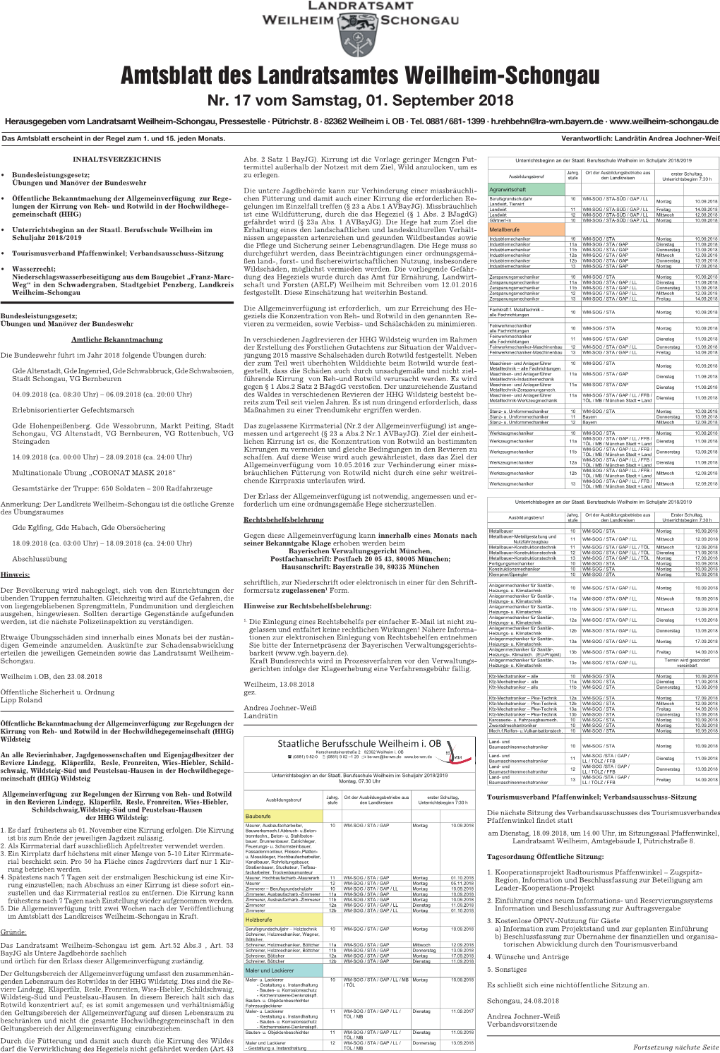 Amtsblatt Des Landratsamtes Weilheim-Schongau Nr