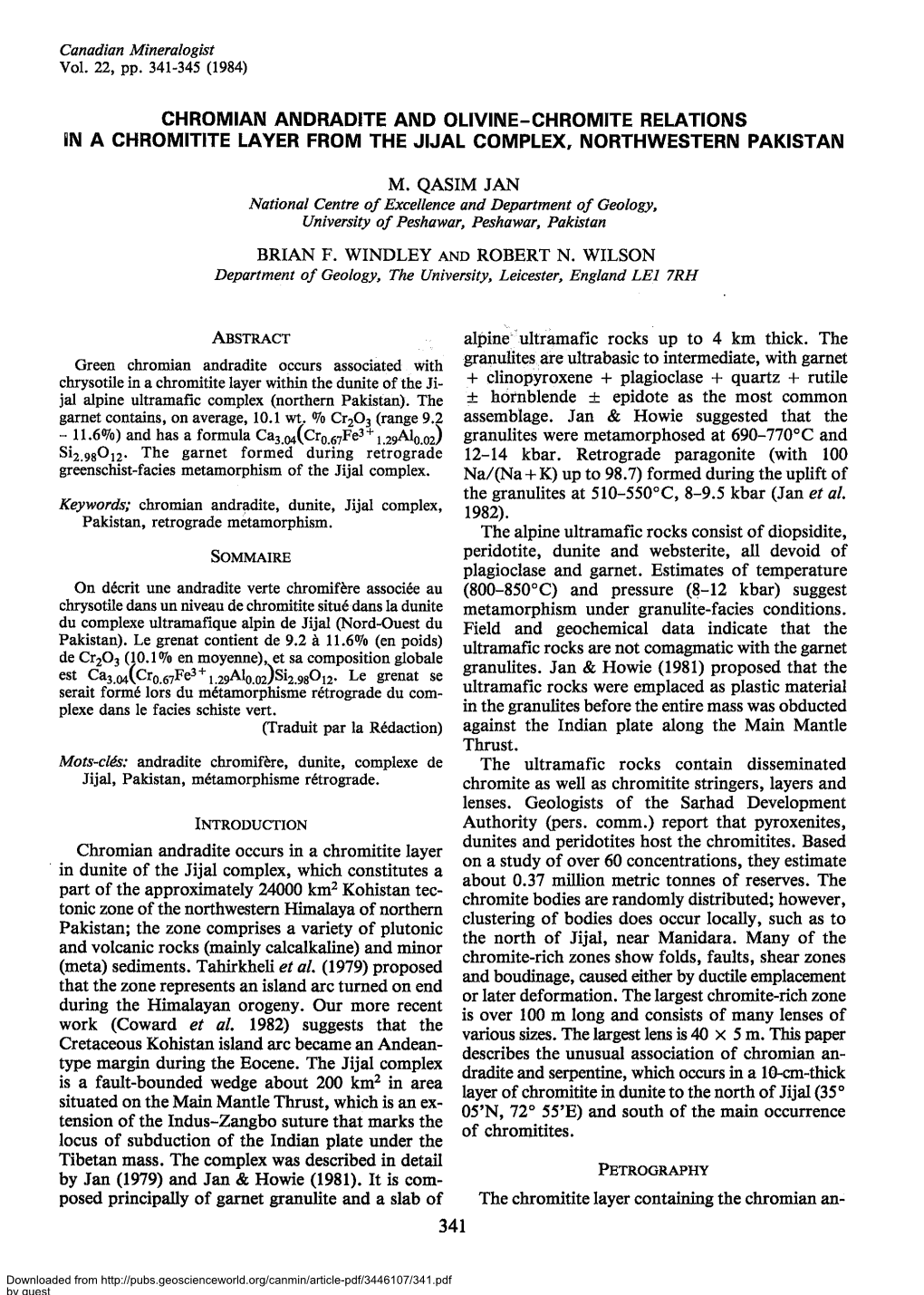 Chromian Andradite and Olivine-Chromite Relations in A