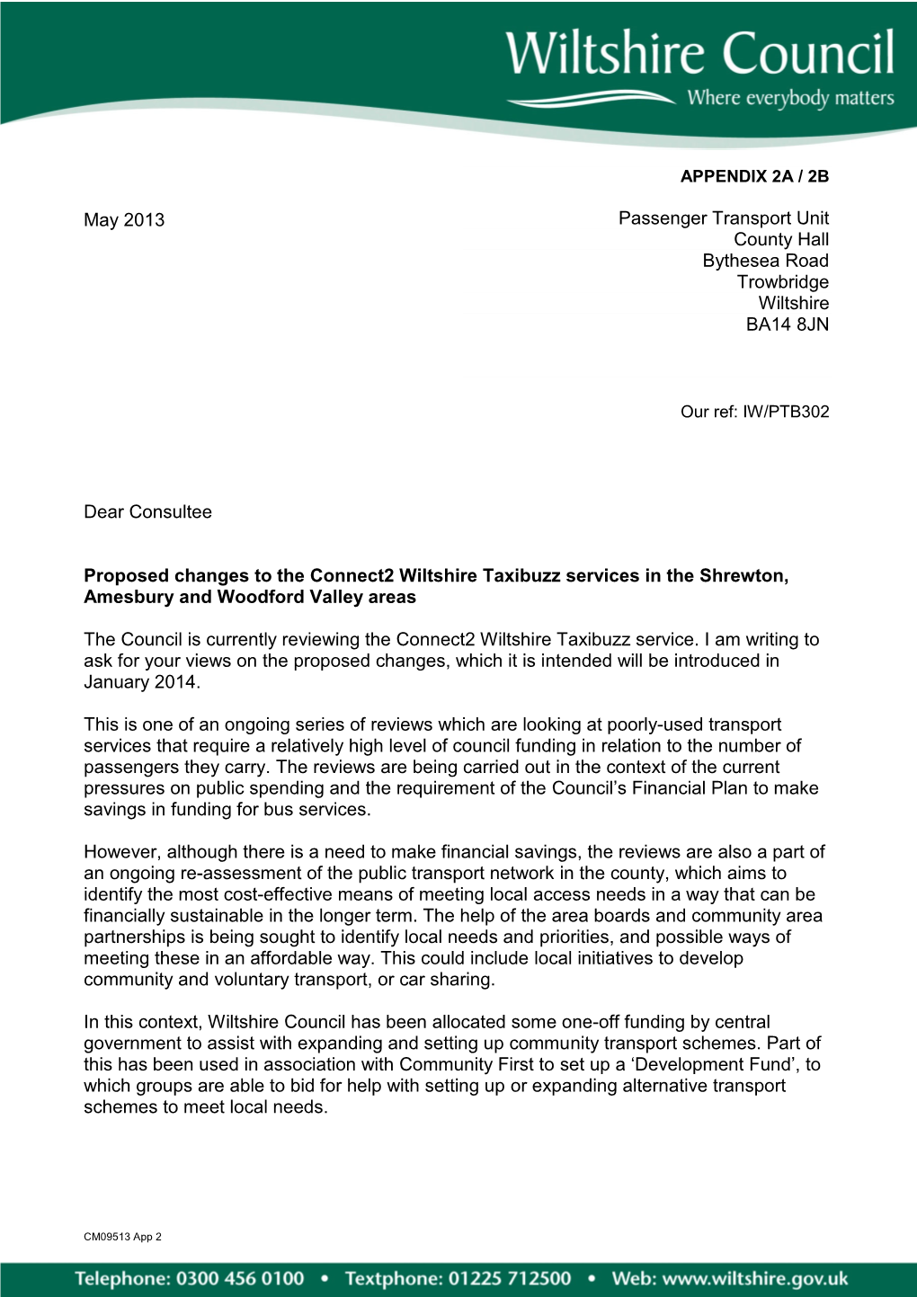 Dear Consultee Proposed Changes to the Connect2 Wiltshire Taxibuzz