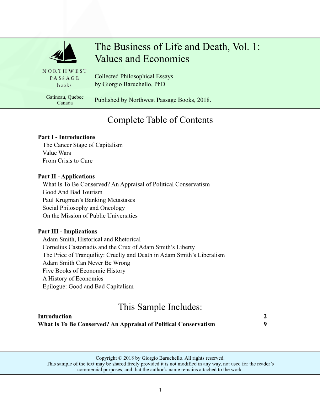The Business of Life and Death, Vol. 1: Values and Economies