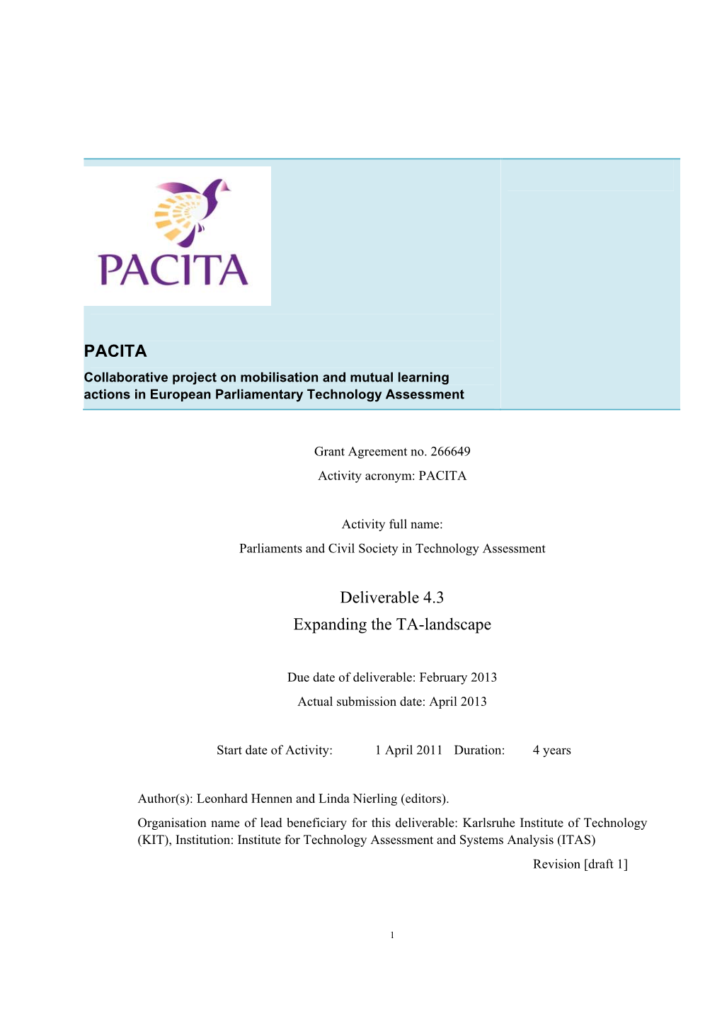 PACITA Deliverable 4.3 Expanding the TA-Landscape