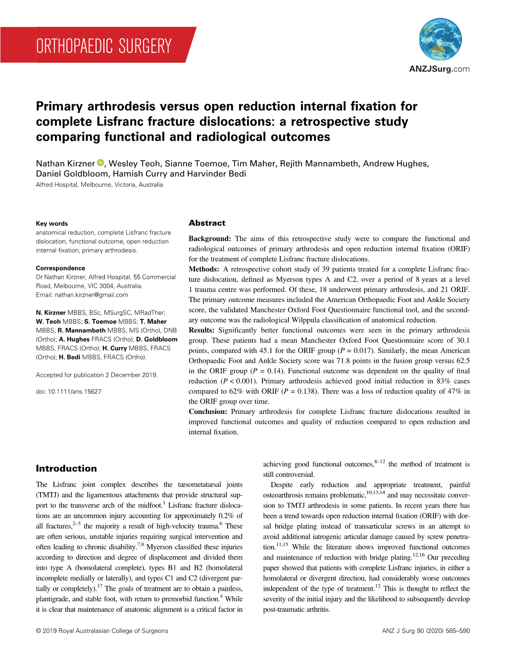 Primary Arthrodesis Versus Open Reduction Internal