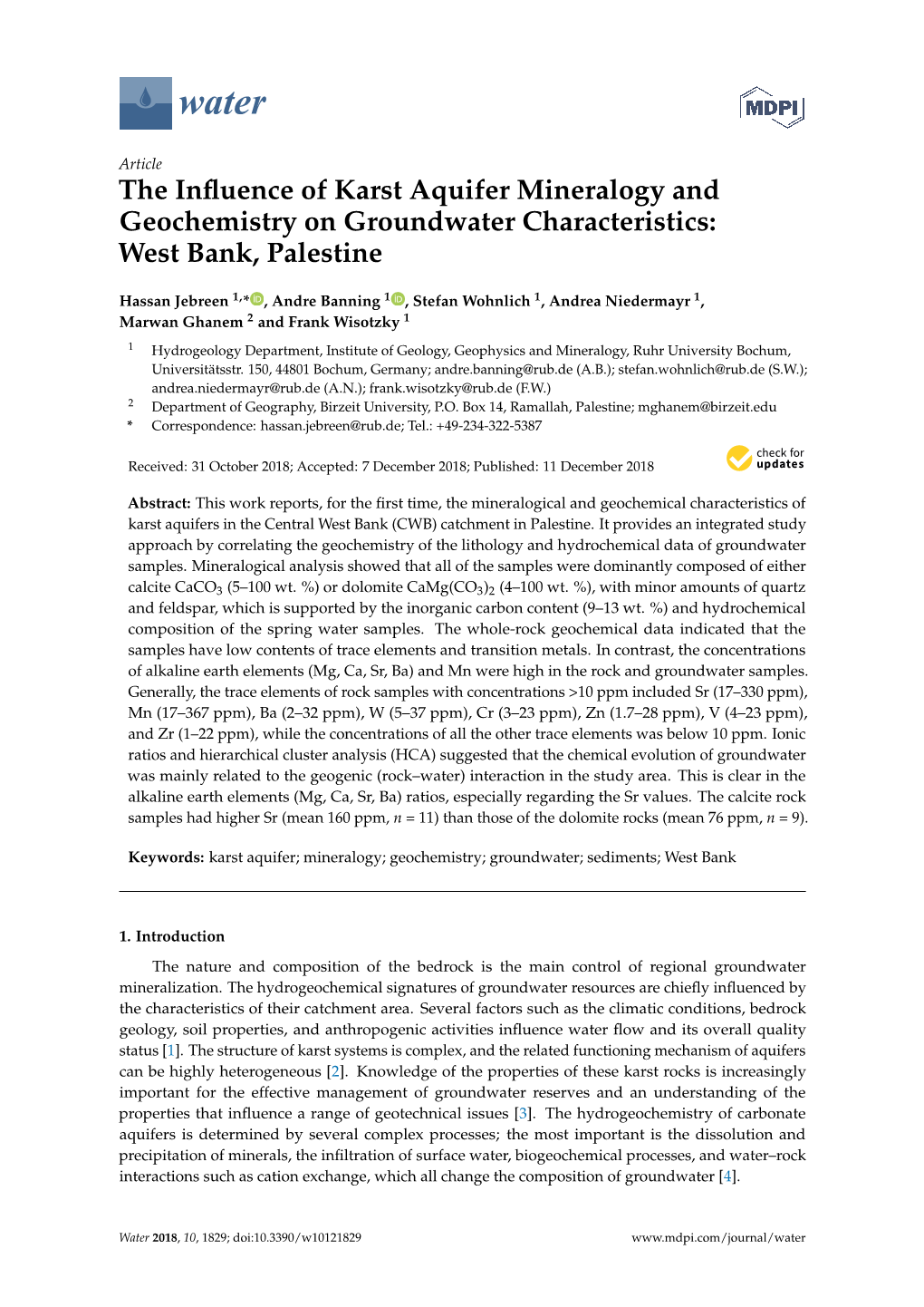 The Influence of Karst Aquifer Mineralogy And