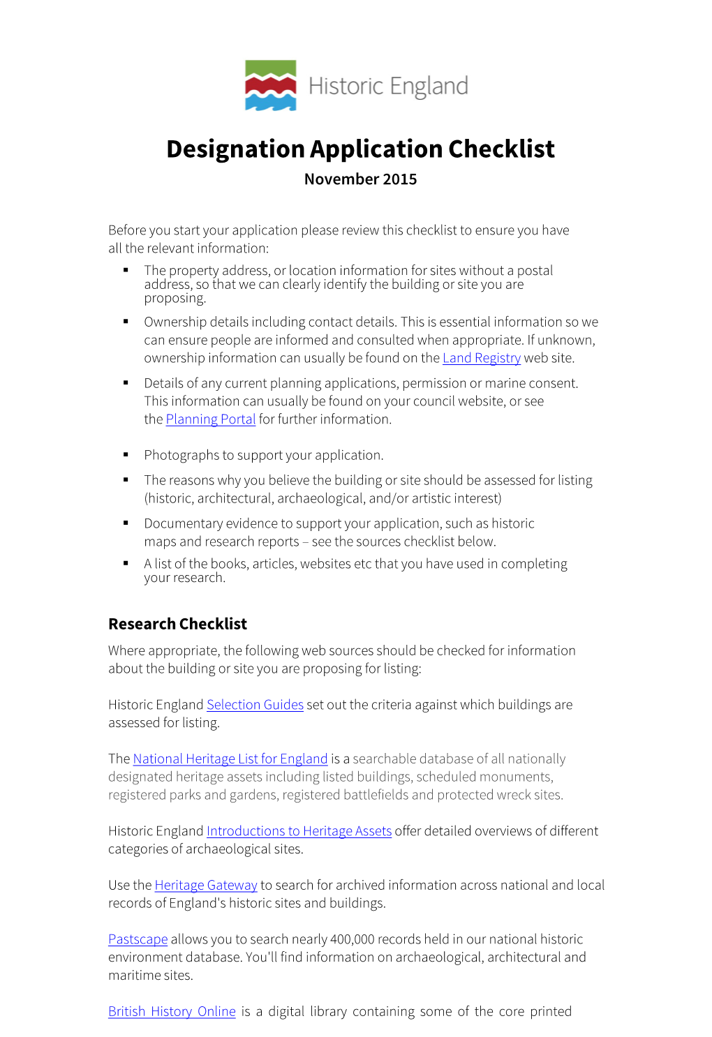 Designation Application Checklist November 2015