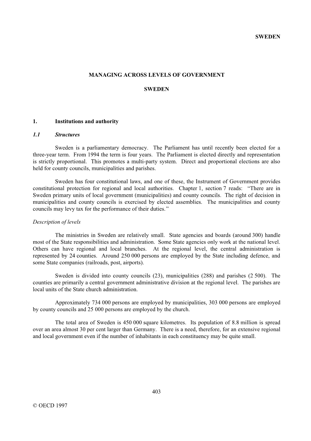 Sweden © Oecd 1997 403 Managing Across Levels Of