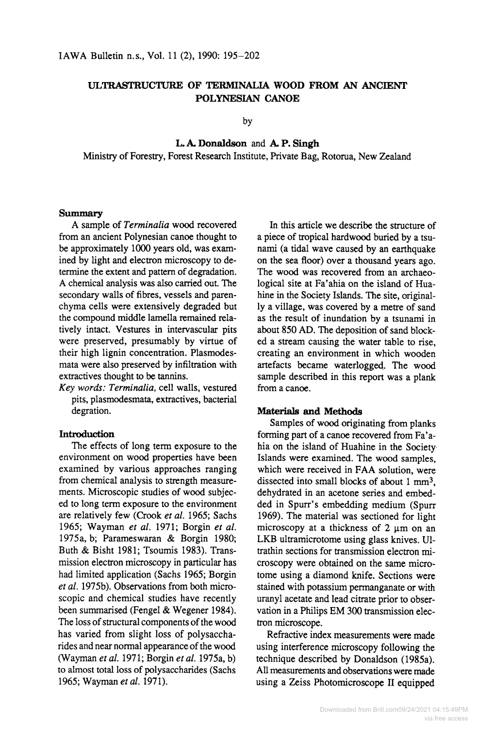 Ultrastructure of Terminalia Wood from an Ancient Polynesian Canoe