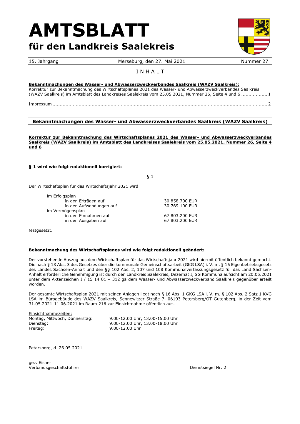 AMTSBLATT Für Den Landkreis Saalekreis