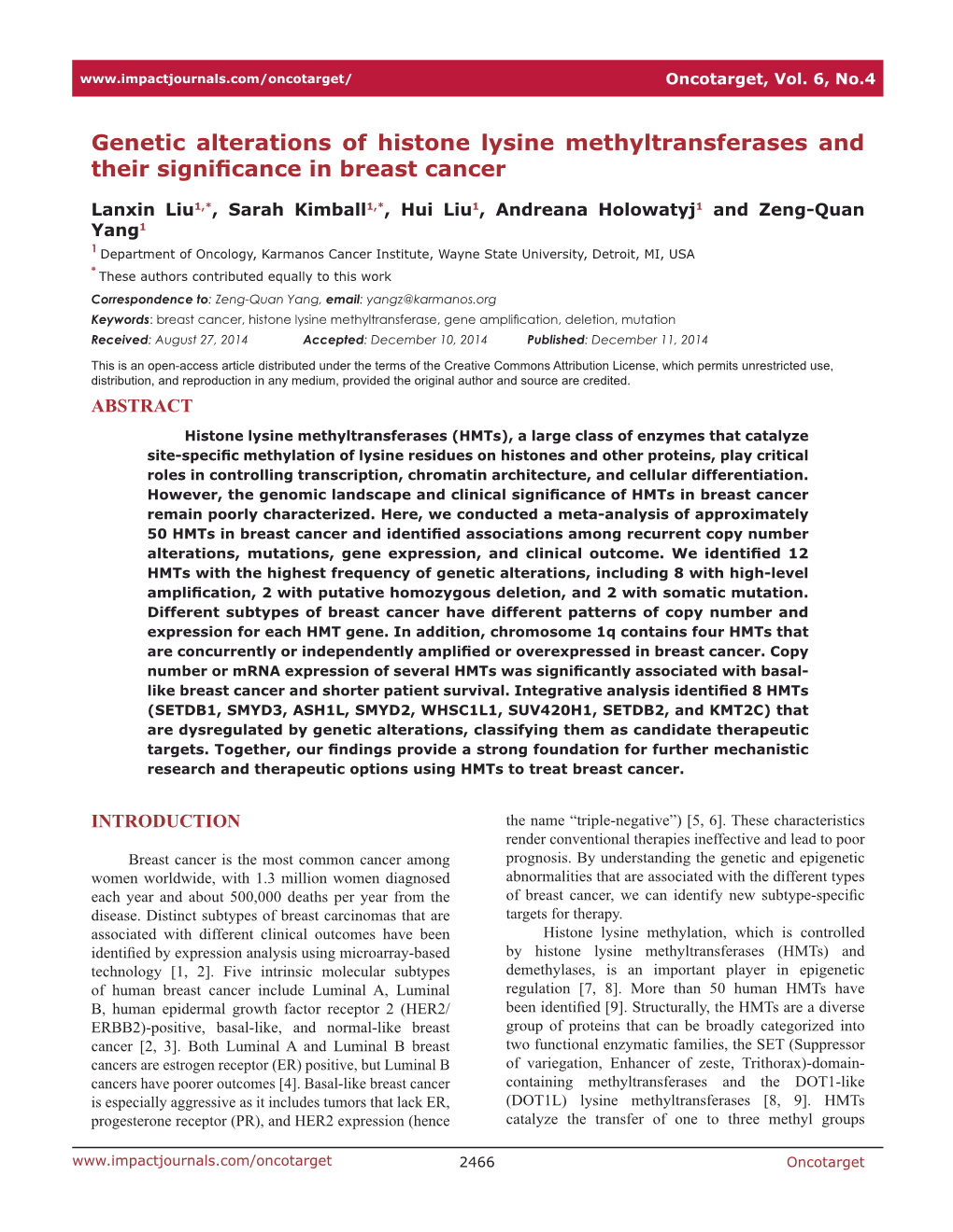 Genetic Alterations of Histone Lysine Methyltransferases and Their Significance in Breast Cancer