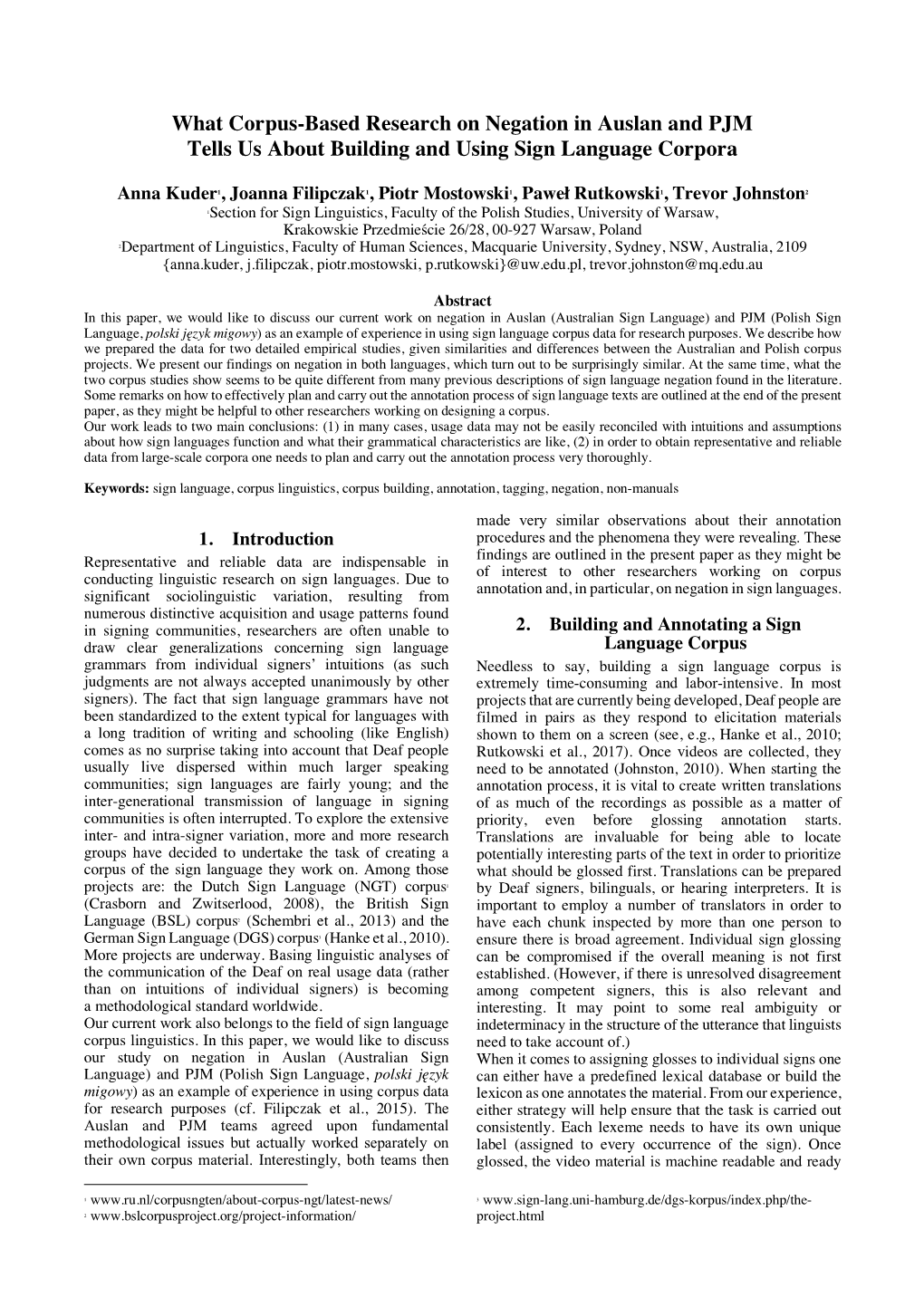 What Corpus-Based Research on Negation in Auslan and PJM Tells Us About Building and Using Sign Language Corpora