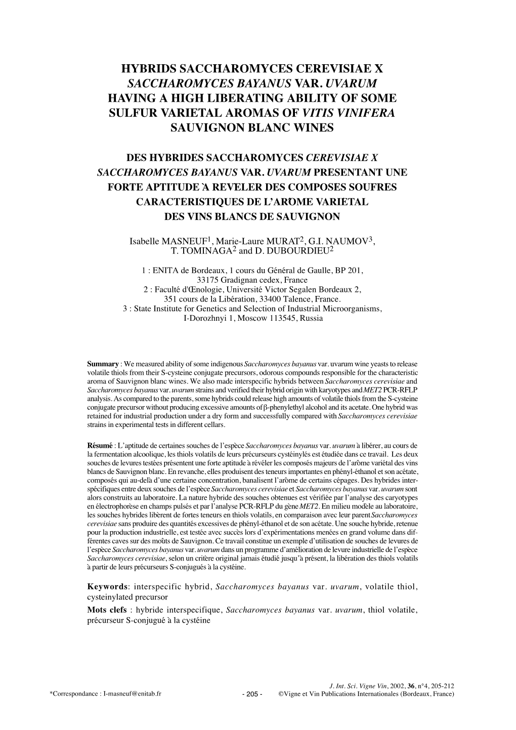 Hybrids Saccharomyces Cerevisiae X Saccharomyces Bayanus Var