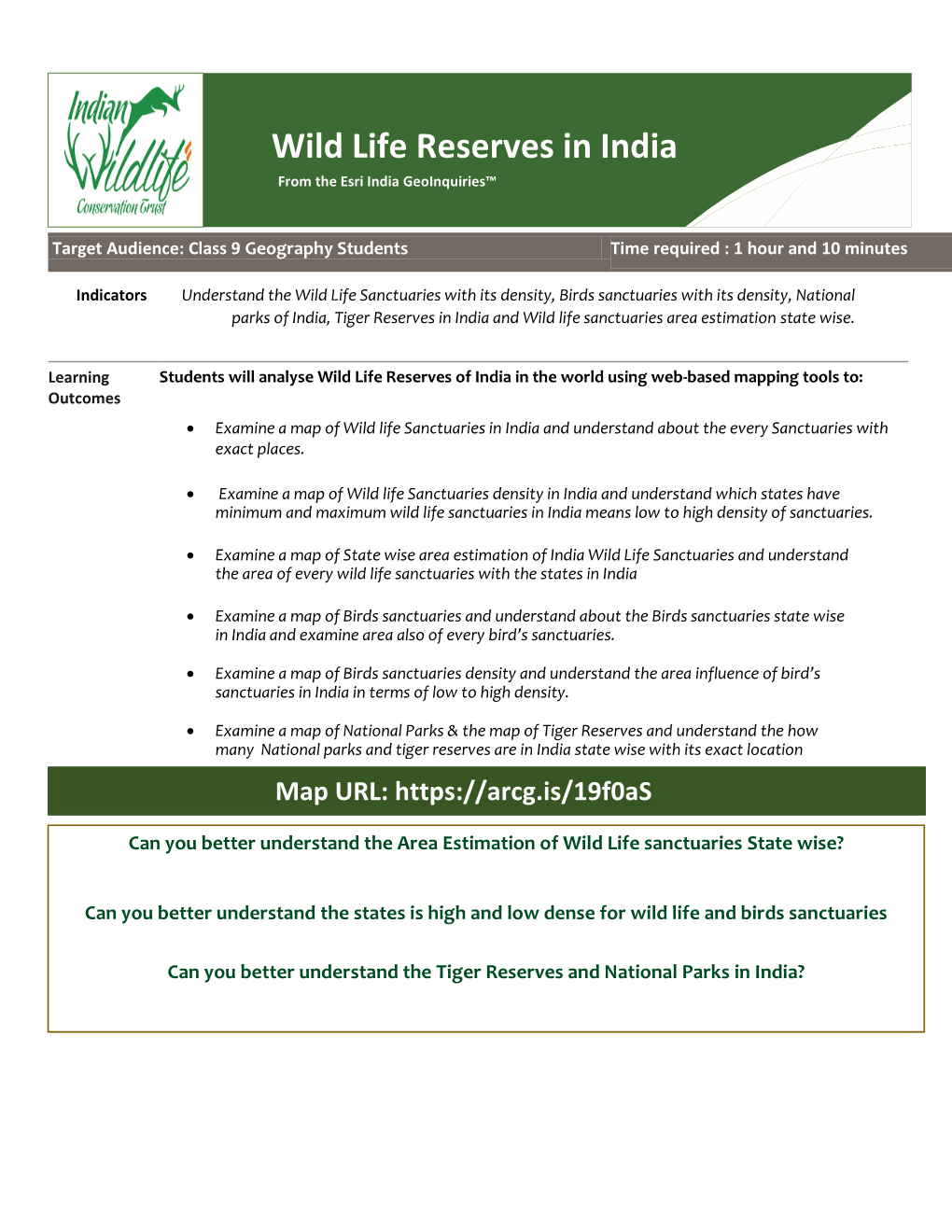 Wild Life Reserves in India from the Esri India Geoinquiries™