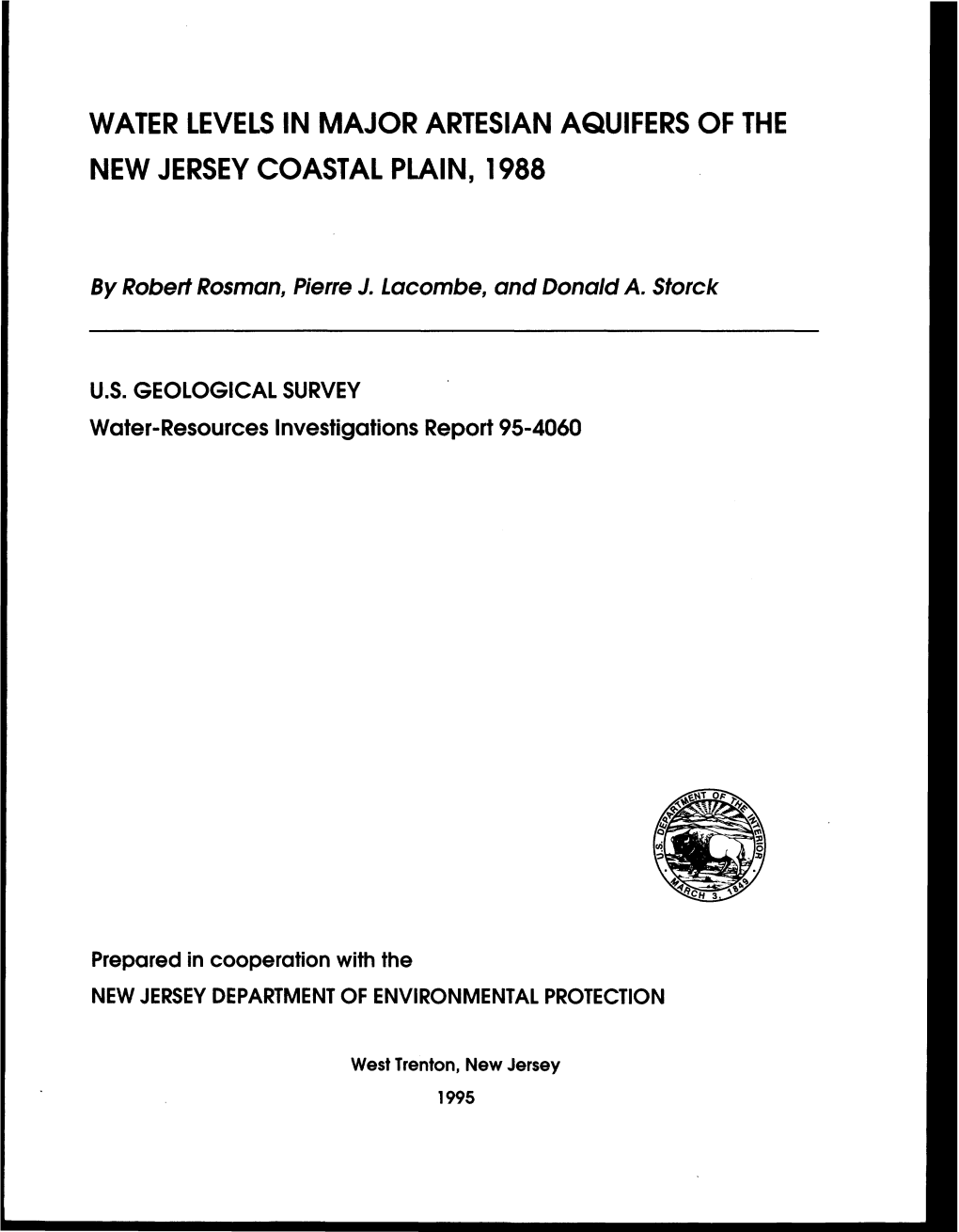 Water Levels in Major Artesian Aquifers of the New Jersey Coastal Plain, 1988