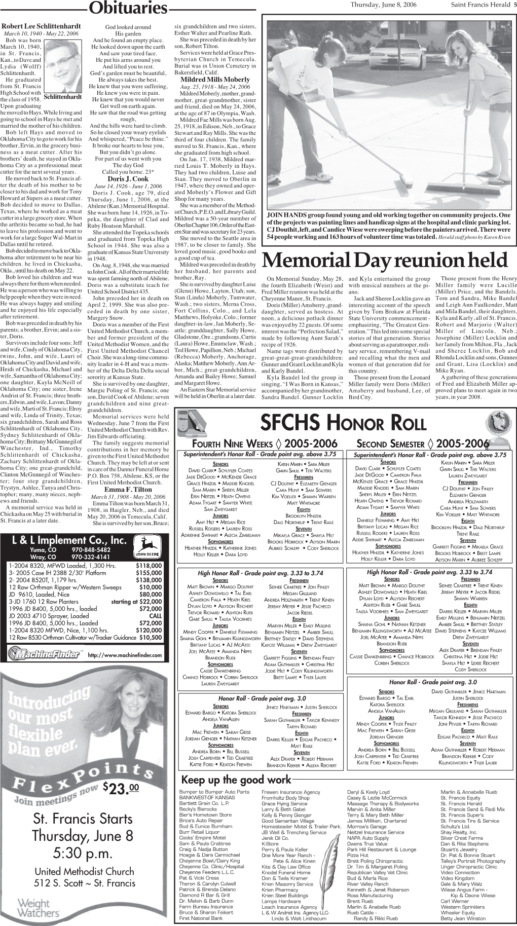 SFCHS HONOR ROLL Memorial Day Reunion Held