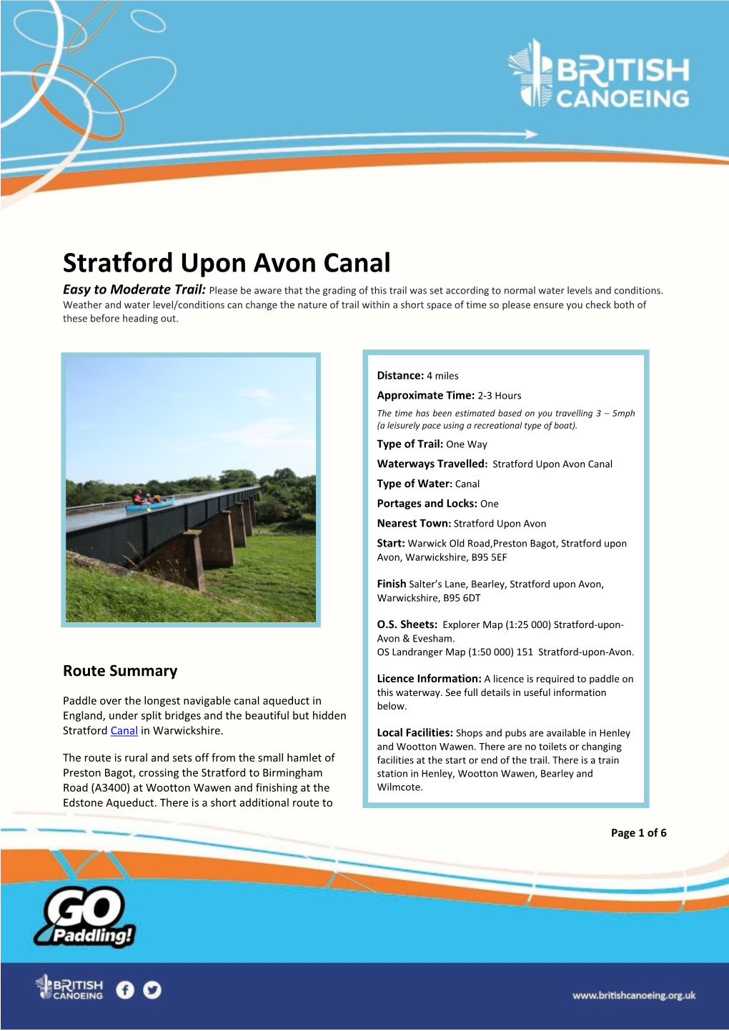 Stratford Upon Avon Canal Easy to Moderate Trail: Please Be Aware That the Grading of This Trail Was Set According to Normal Water Levels and Conditions