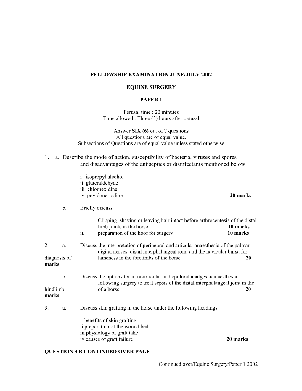 Fellowship Examination June/July 2002