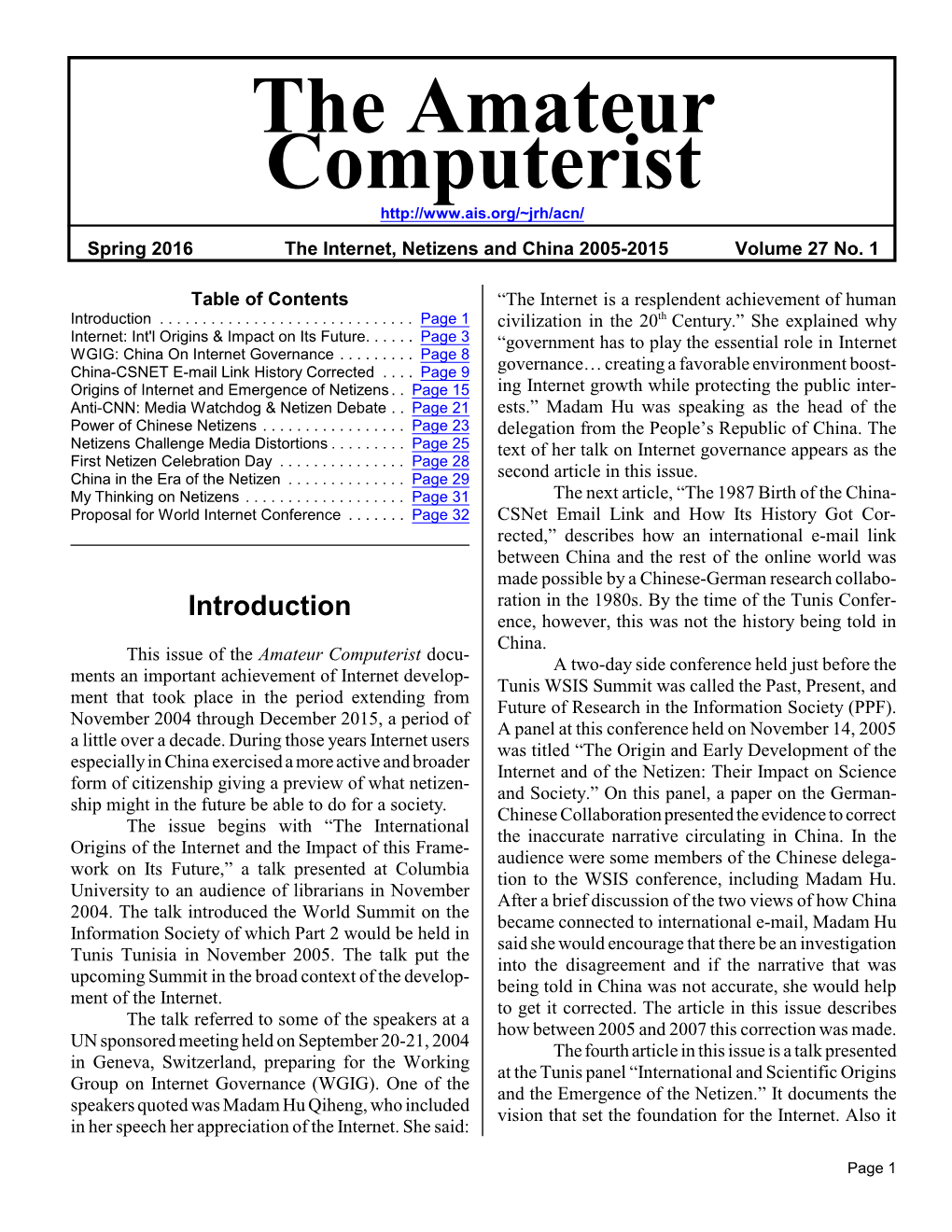 Amateur Computerist Newsletter