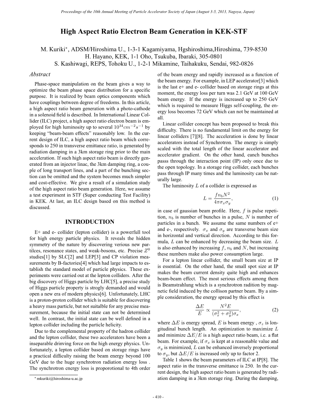 High Aspect Ratio Electron Beam Generation in KEK-STF