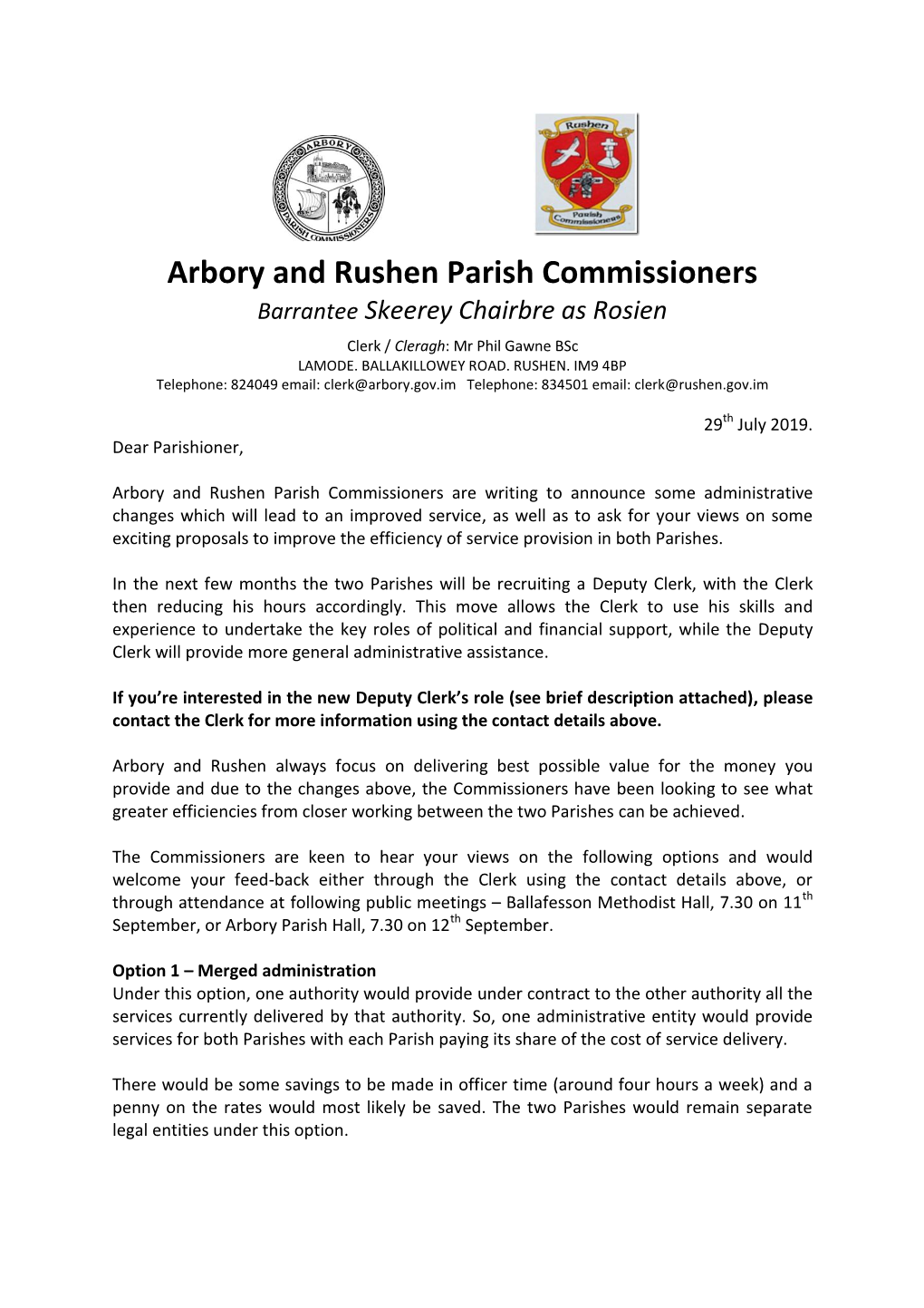 Arbory and Rushen Parish Commissioners Barrantee Skeerey Chairbre As Rosien