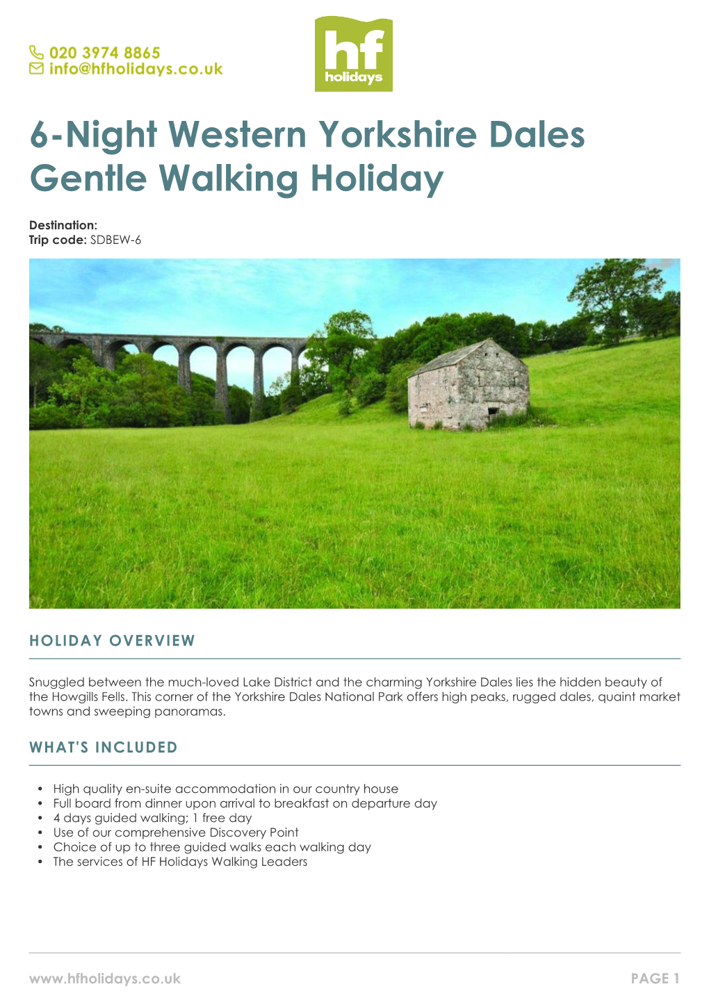 6-Night Western Yorkshire Dales Gentle Walking Holiday