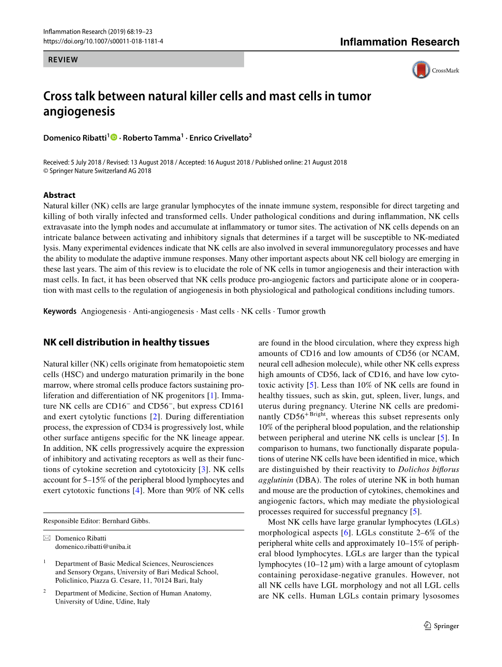 Cross Talk Between Natural Killer Cells and Mast Cells in Tumor Angiogenesis