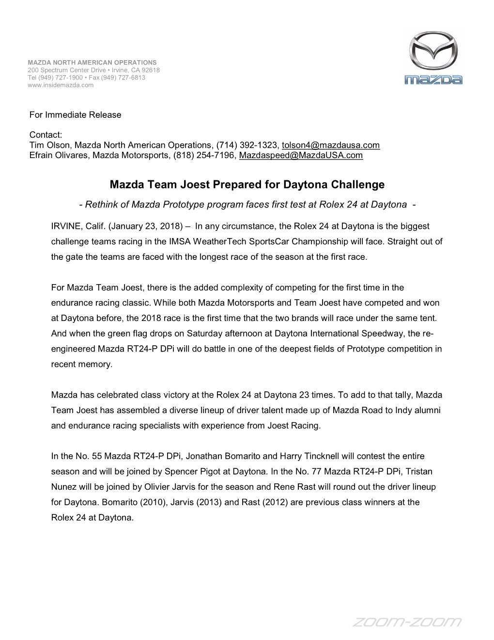 Mazda Team Joest Prepared for Daytona Challenge