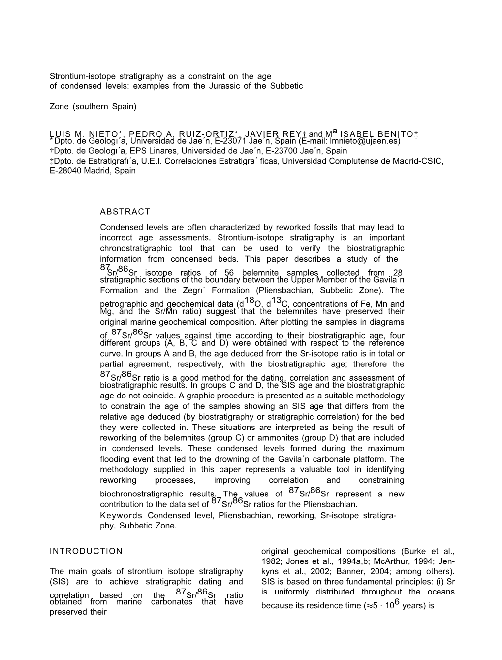 Strontium-Isotope Stratigraphy As a Constraint on the Age of Condensed Levels: Examples from the Jurassic of the Subbetic