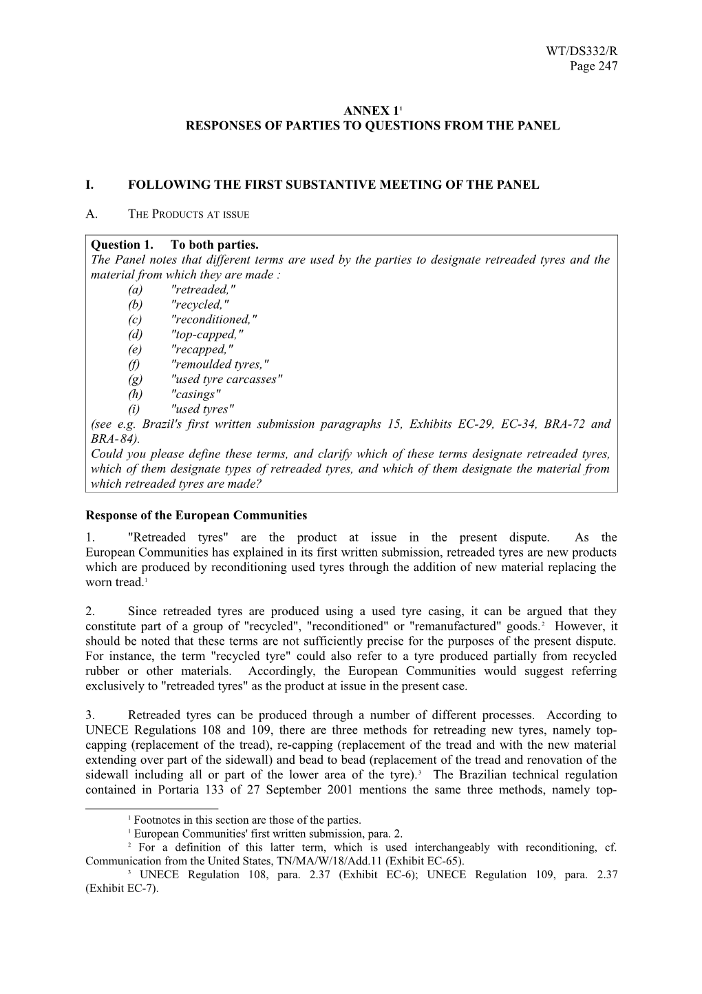 Annex 1 1 Responses of Parties to QUESTIONS from the Panel