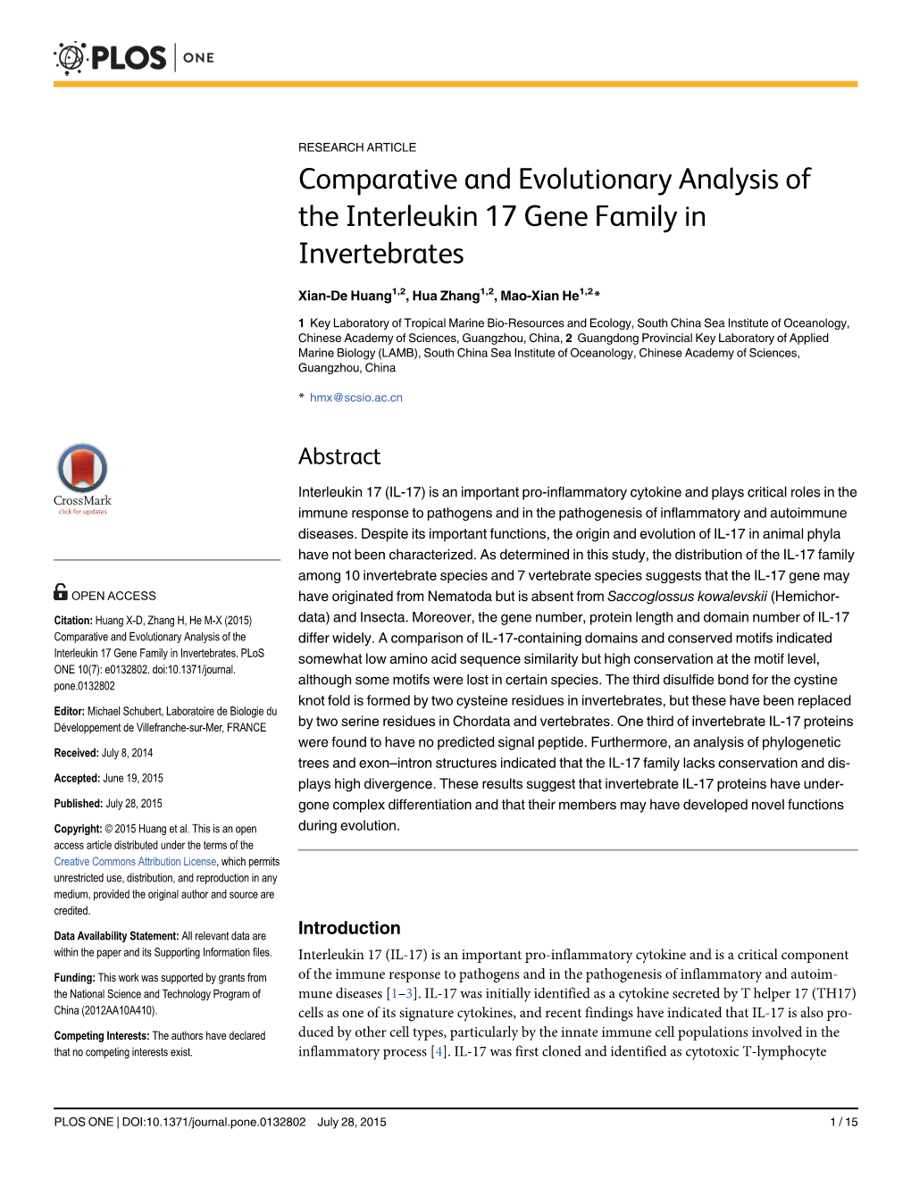 Comparative and Evolutionary Analysis of the Interleukin 17 Gene Family in Invertebrates