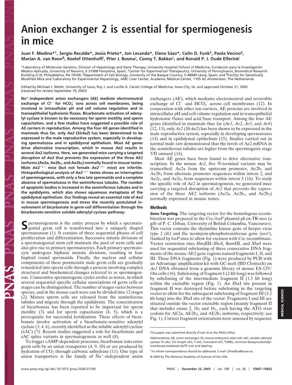 Anion Exchanger 2 Is Essential for Spermiogenesis in Mice