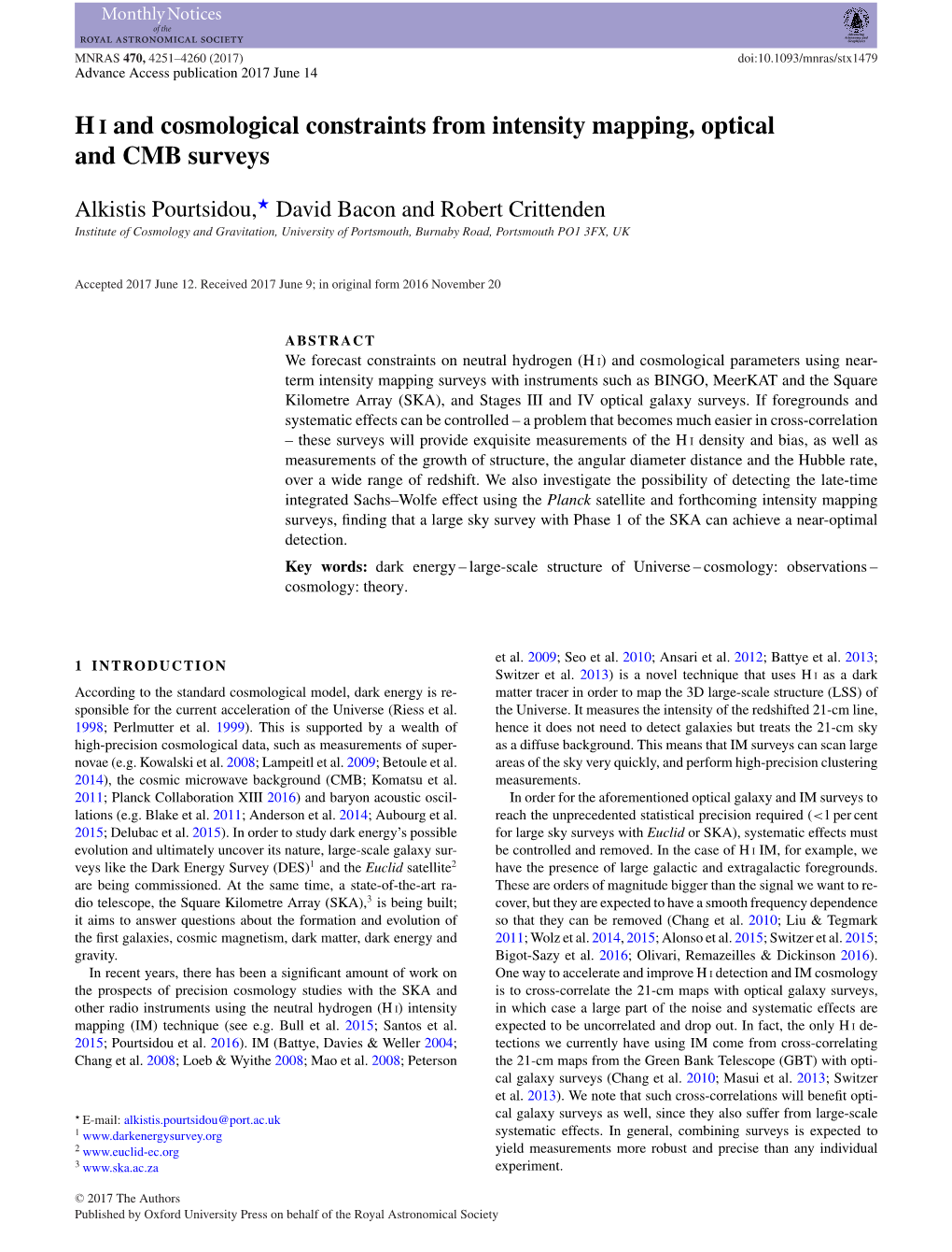 I and Cosmological Constraints from Intensity Mapping, Optical and CMB Surveys