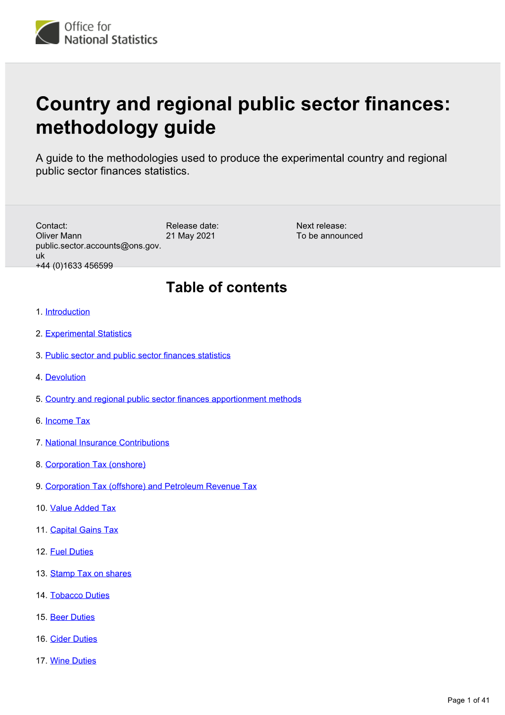 Country and Regional Public Sector Finances: Methodology Guide