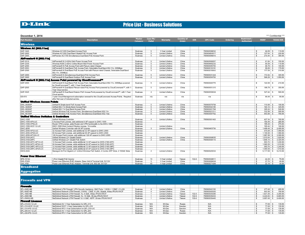 Price List - Business Solutions