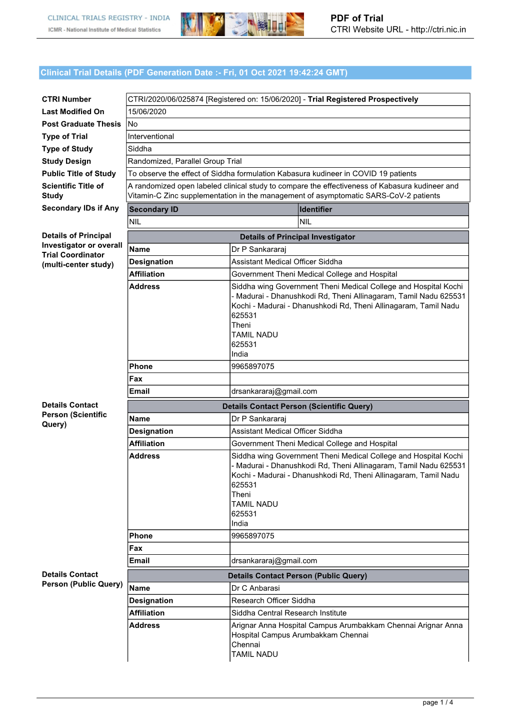 CTRI Trial Data