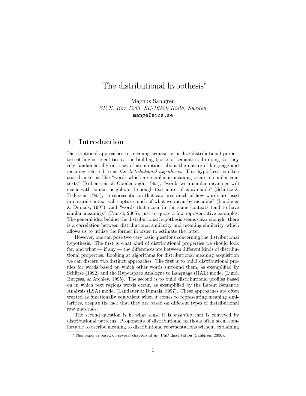 The Distributional Hypothesis∗