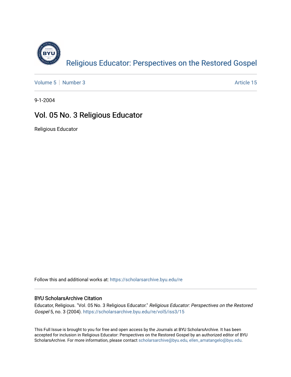 Vol. 05 No. 3 Religious Educator