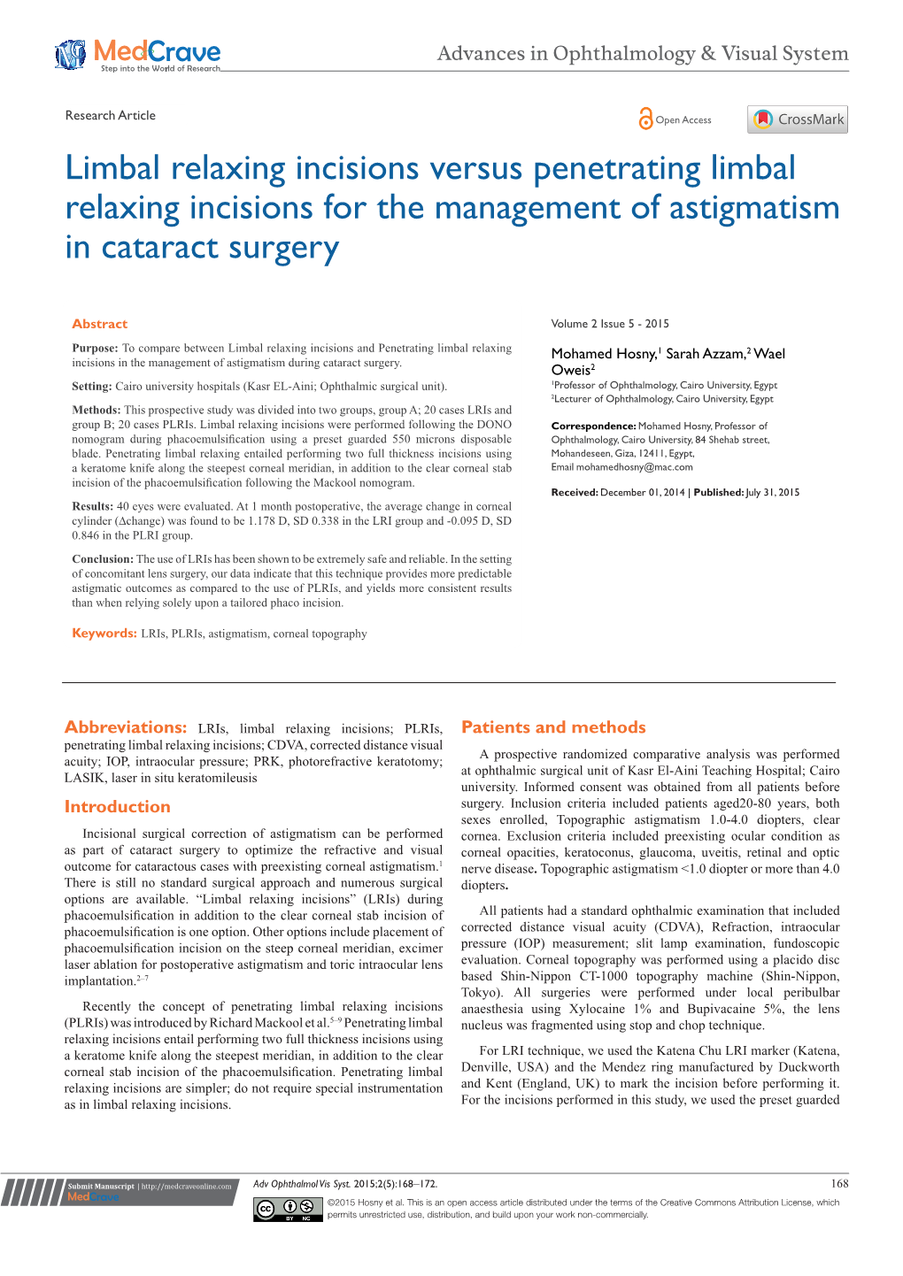 Limbal Relaxing Incisions Versus Penetrating Limbal Relaxing Incisions for the Management of Astigmatism in Cataract Surgery