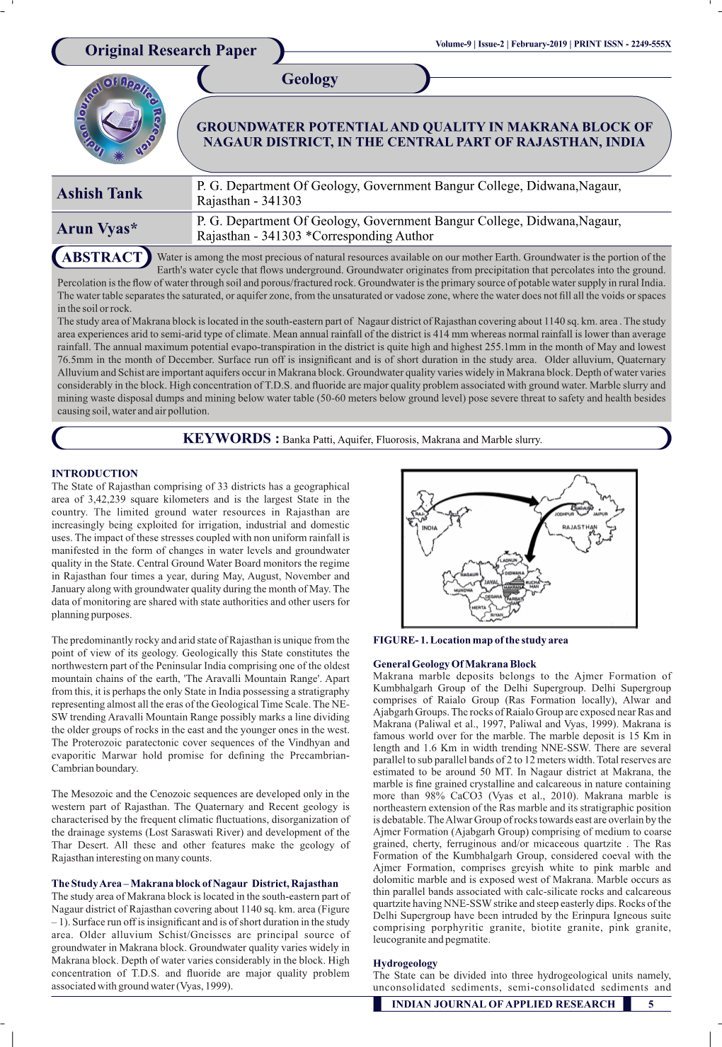 Ashish Tank Original Research Paper Geology Arun Vyas*