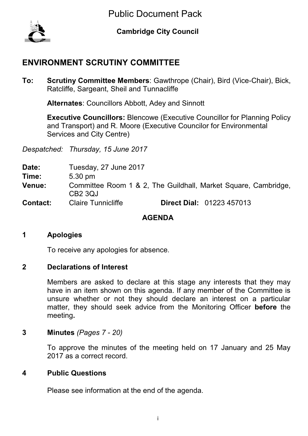 (Public Pack)Agenda Document for Environment Scrutiny Committee