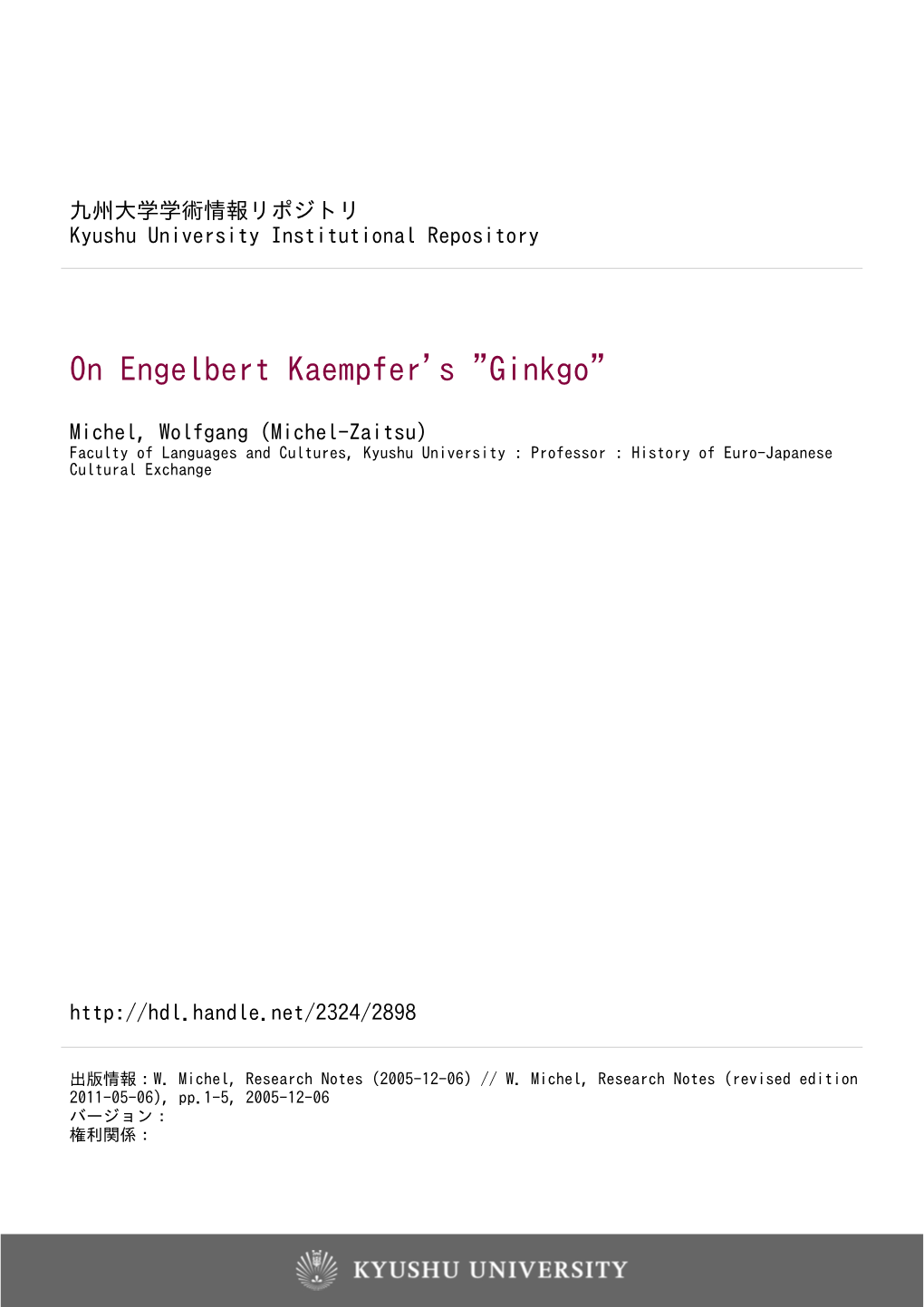 On Engelbert Kaempfer's “Ginkgo”, 2011