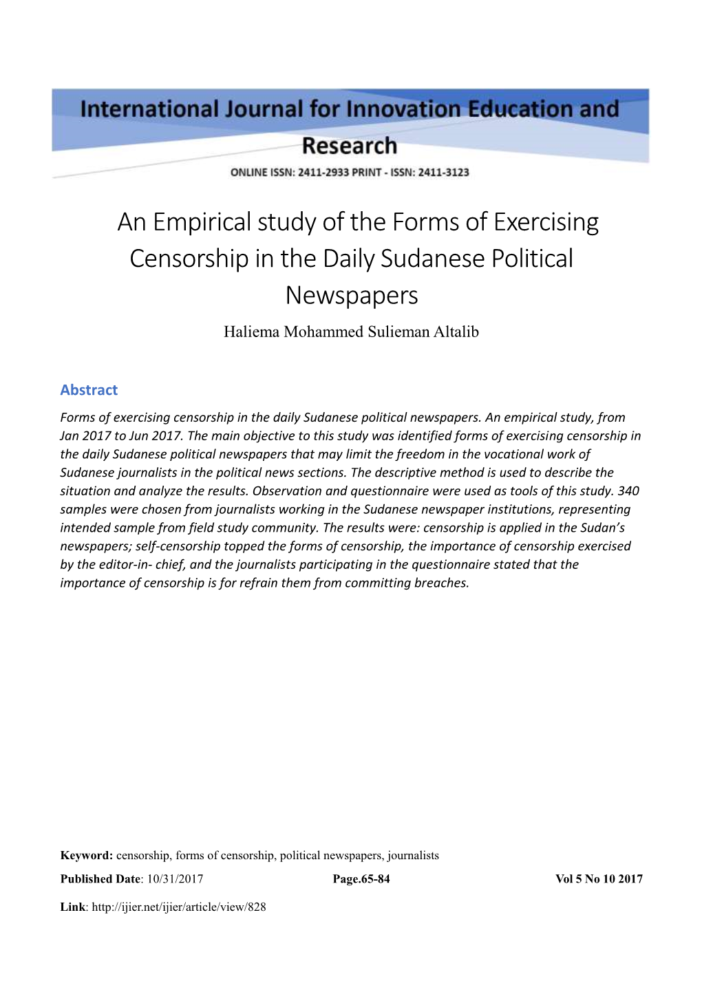 An Empirical Study of the Forms of Exercising Censorship in the Daily Sudanese Political Newspapers