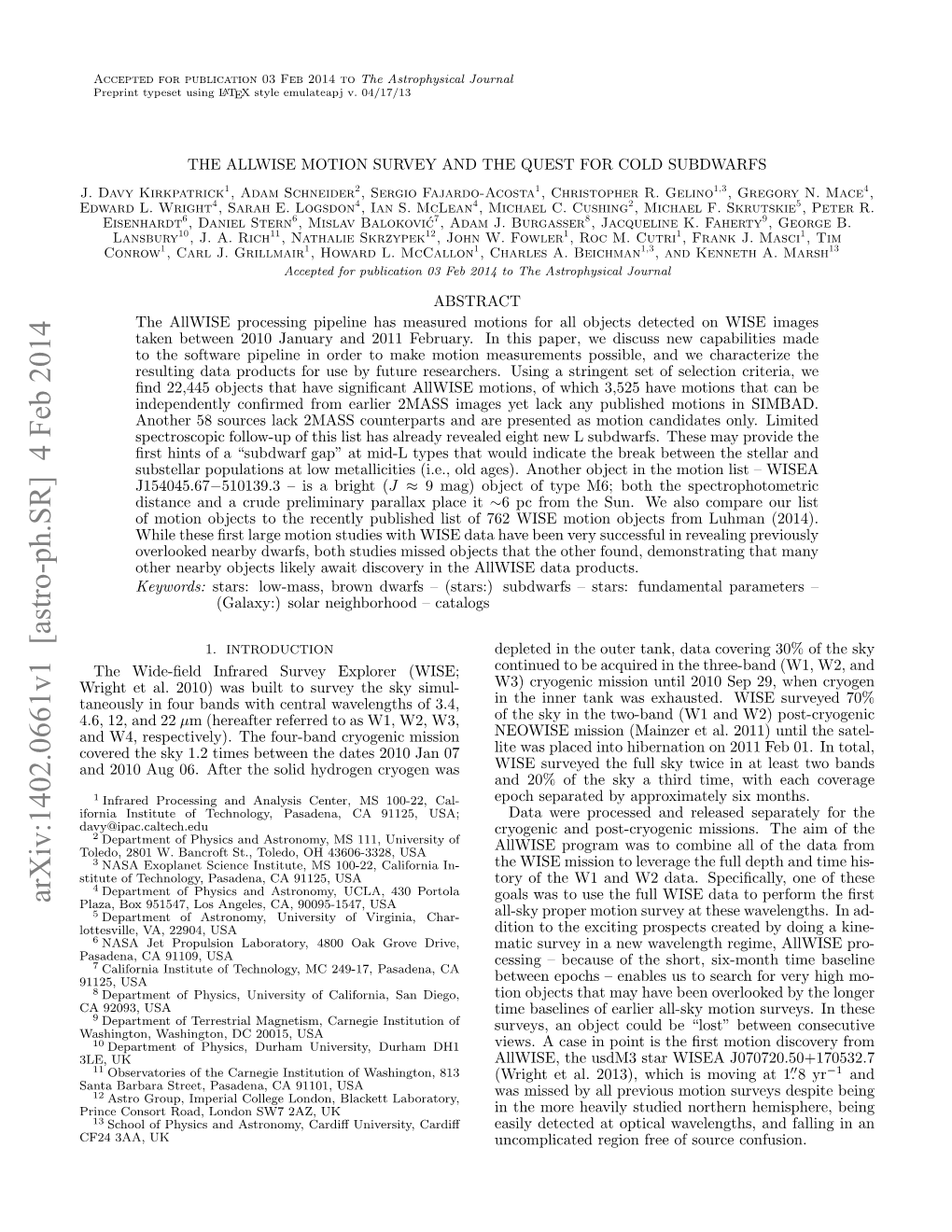 Arxiv:1402.0661V1 [Astro-Ph.SR] 4 Feb 2014