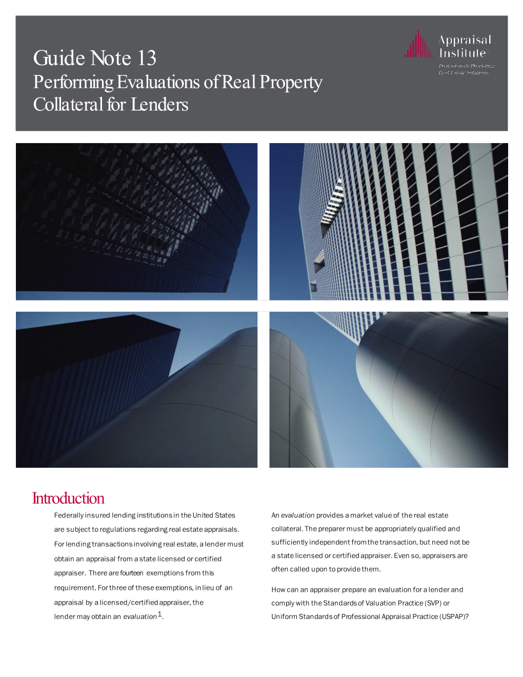 Guide Note 13 Performing Evaluations of Real Property Collateral for Lenders