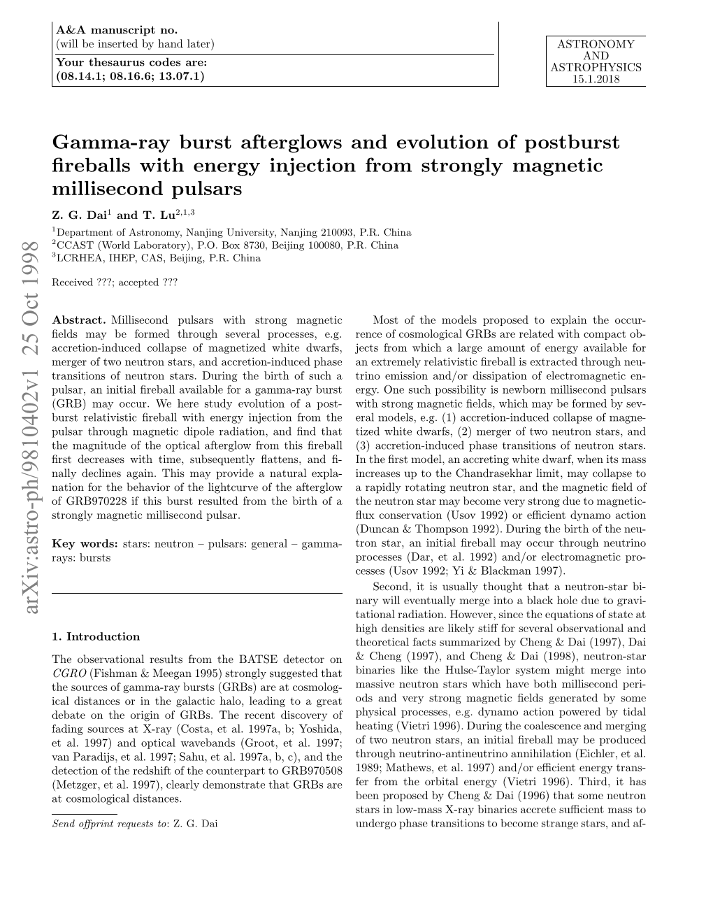 Gamma-Ray Burst Afterglows and Evolution of Postburst Fireballs With